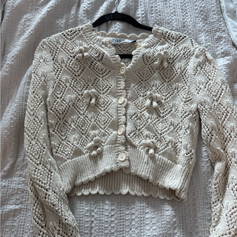 Zara Cream Textured Knit Cardigan